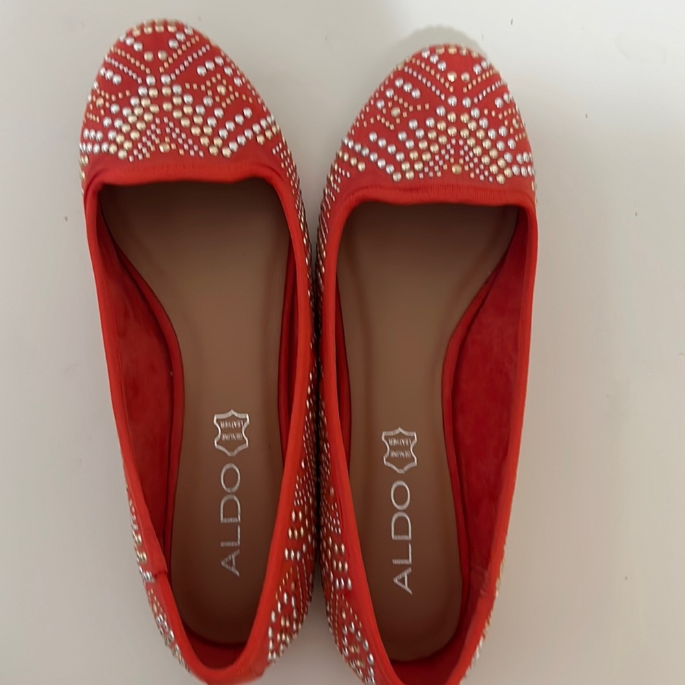 ALDO Orange with silver studded Flats
